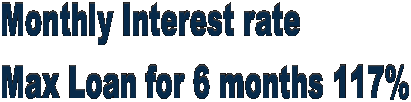 Monthly Interest rate
Max Loan for 6 months 117%